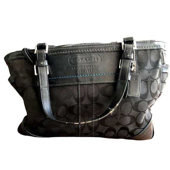 COACH - SIGNATURE AQUA BLACK JACQUARD PURSE - Picture 12 of 13